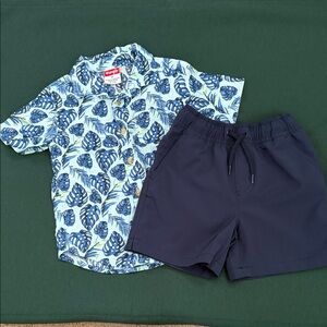 Wrangler Blue Leaf Print Shirt and Navy Shorts Set